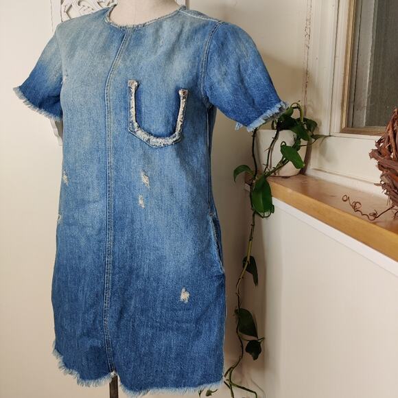 Current/Elliott The Frayed Edge Shift Dress in Bombay Destroy Size 0 - Picture 3 of 12